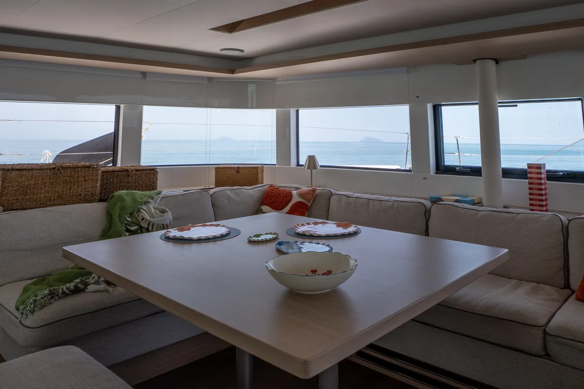 Salon of SAILUXE - Allegra, a Lagoon 51 catamaran at Olbia, Italy