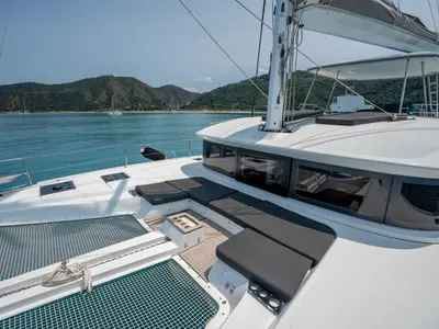 Deck of SAILUXE - Allegra, a Lagoon 51 catamaran at Olbia, Italy