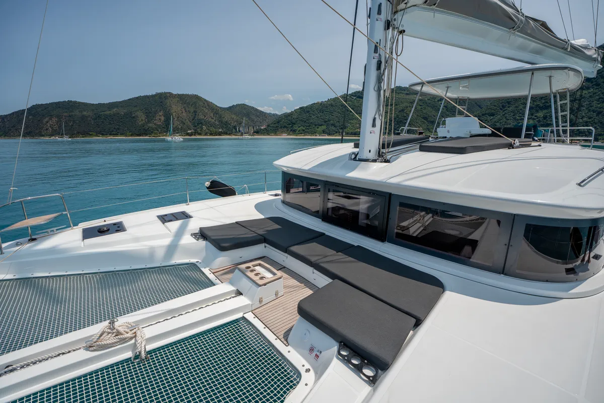 Deck of SAILUXE - Allegra, a Lagoon 51 catamaran at Olbia, Italy