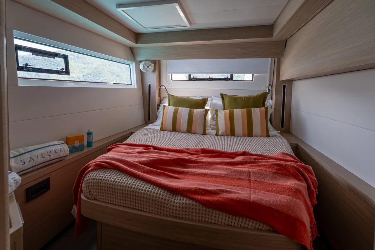 Cabin on SAILUXE - Allegra, a Lagoon 51 catamaran at Olbia, Italy