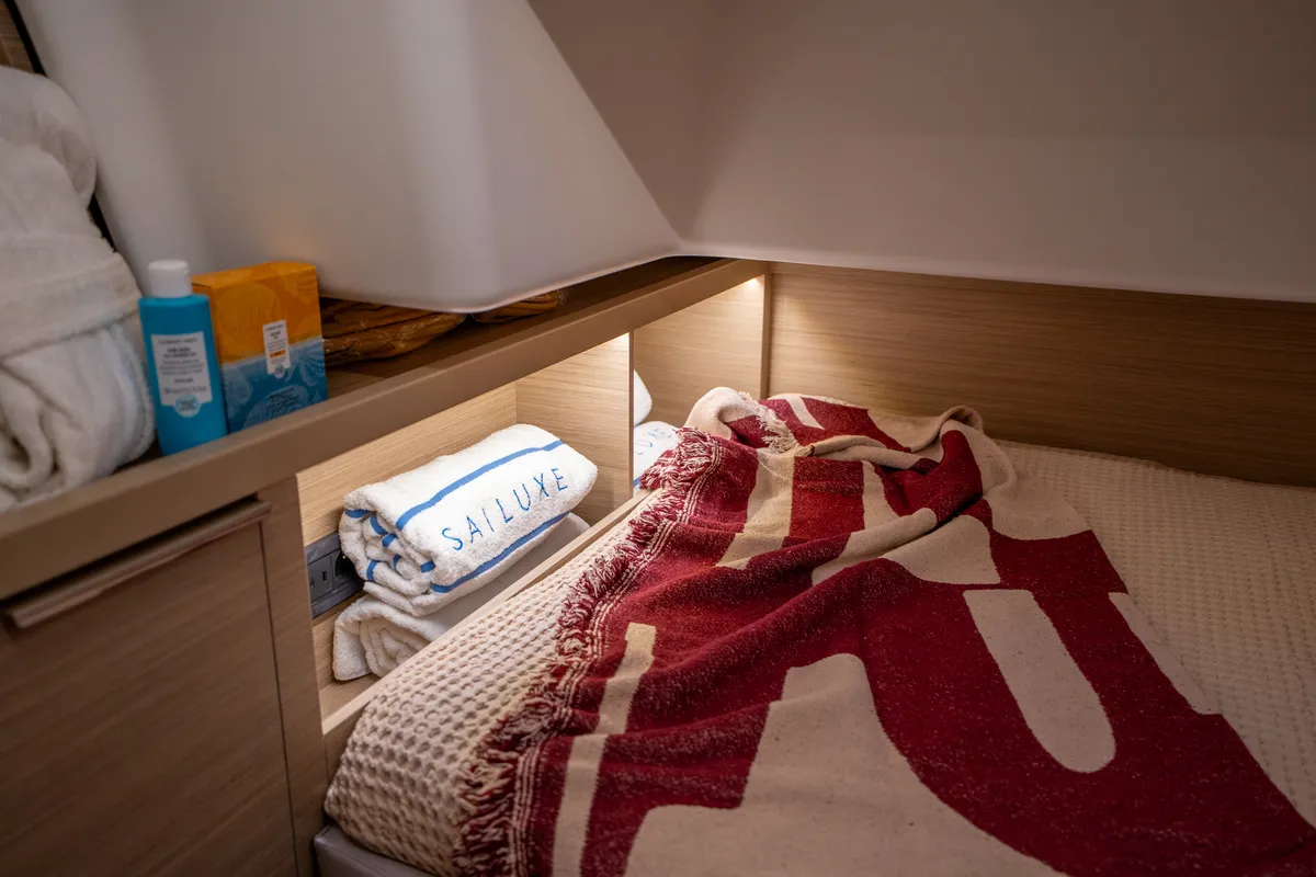 Cabin on SAILUXE - Allegra, a Lagoon 51 catamaran at Olbia, Italy