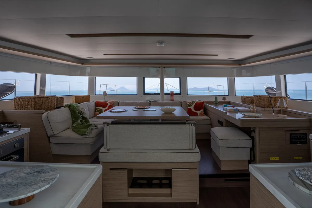 Salon of SAILUXE - Allegra, a Lagoon 51 catamaran at Olbia, Italy