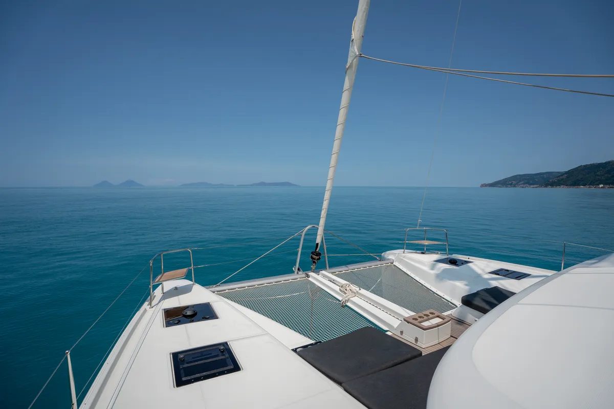 Deck of SAILUXE - Allegra, a Lagoon 51 catamaran at Olbia, Italy