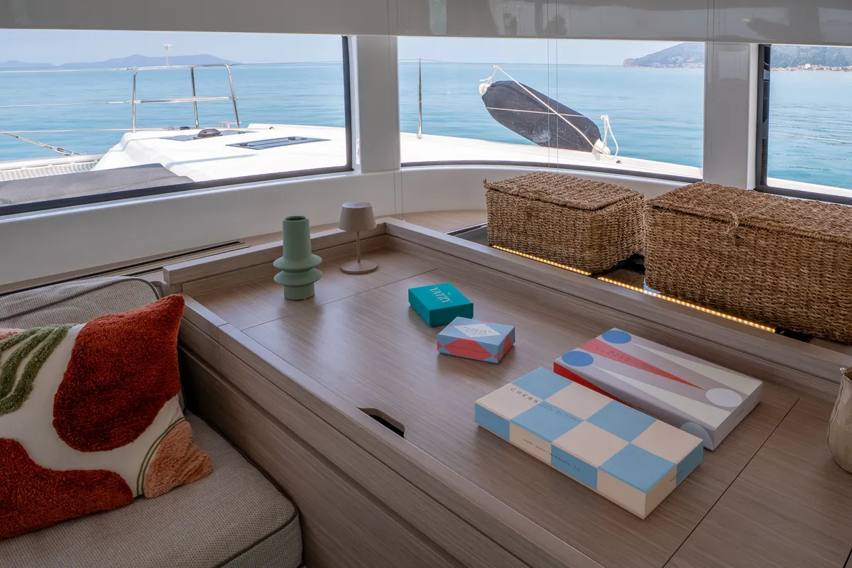 Salon of SAILUXE - Allegra, a Lagoon 51 catamaran at Olbia, Italy