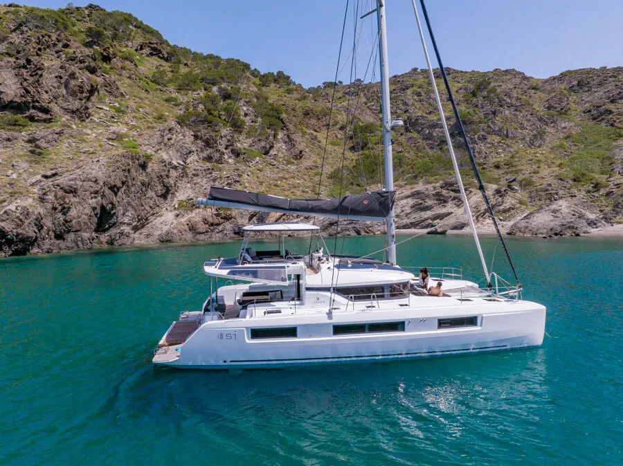 Exterior view of SAILUXE - Allegra, a Lagoon 51 catamaran at Olbia, Italy