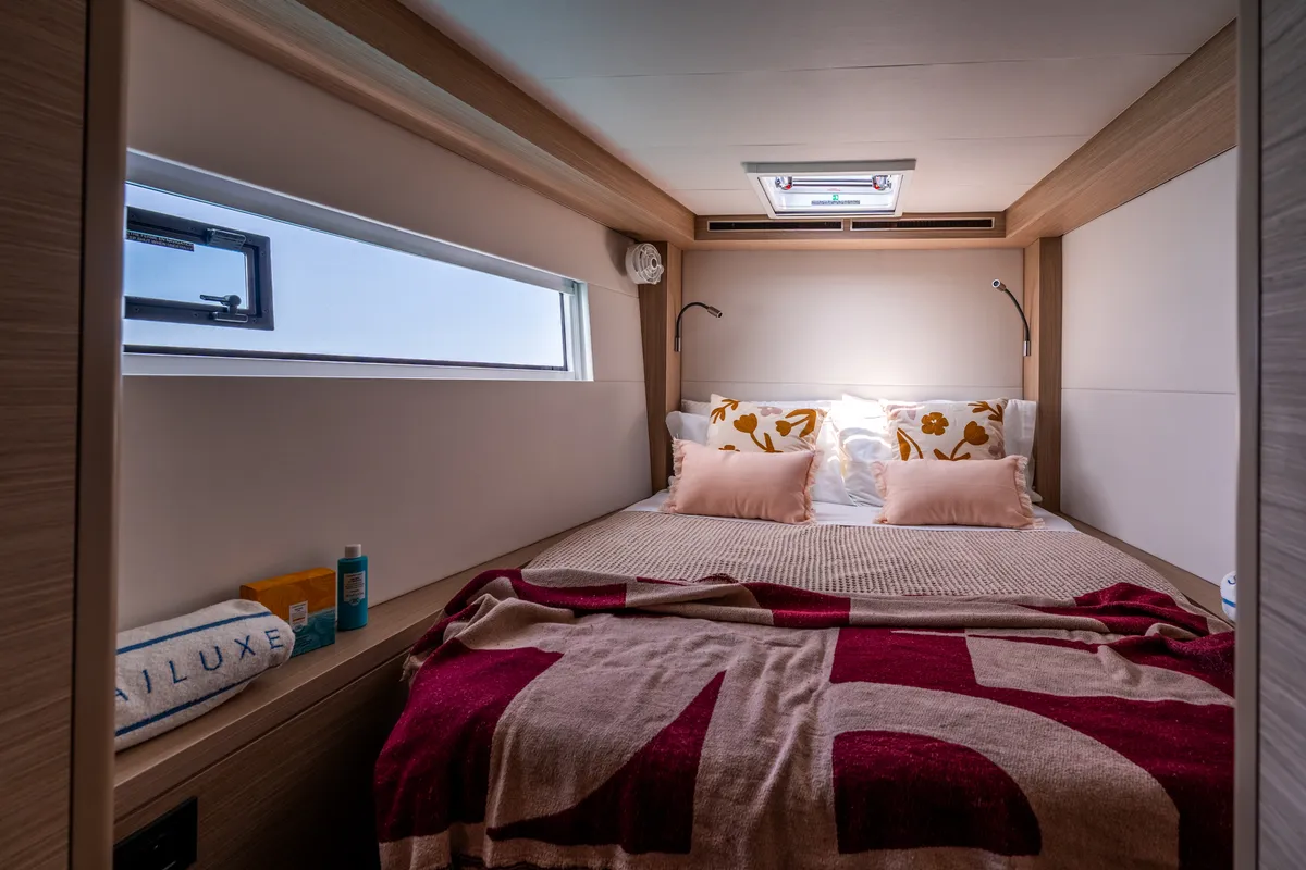 Cabin on SAILUXE - Allegra, a Lagoon 51 catamaran at Olbia, Italy