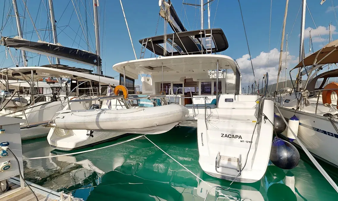 Exterior view of Zacapa, a Lagoon 450 F catamaran at Municipal Unit of Ellomenos, Greece