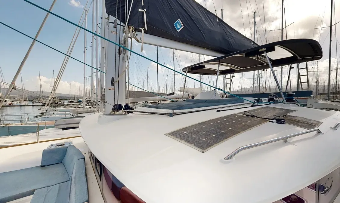 Deck of Zacapa, a Lagoon 450 F catamaran at Municipal Unit of Ellomenos, Greece