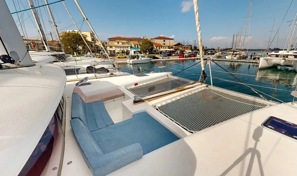 Deck of Zacapa, a Lagoon 450 F catamaran at Municipal Unit of Ellomenos, Greece