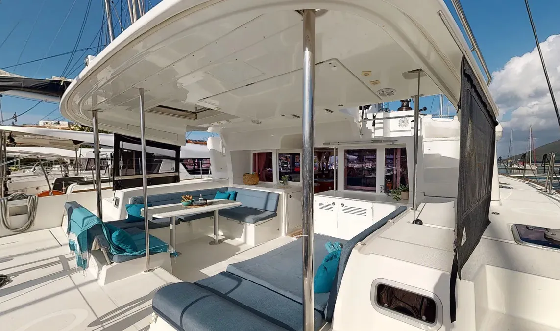 Deck of Zacapa, a Lagoon 450 F catamaran at Municipal Unit of Ellomenos, Greece
