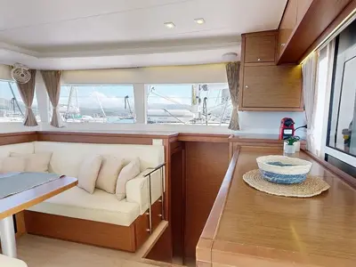 Salon of Zacapa, a Lagoon 450 F catamaran at Municipal Unit of Ellomenos, Greece