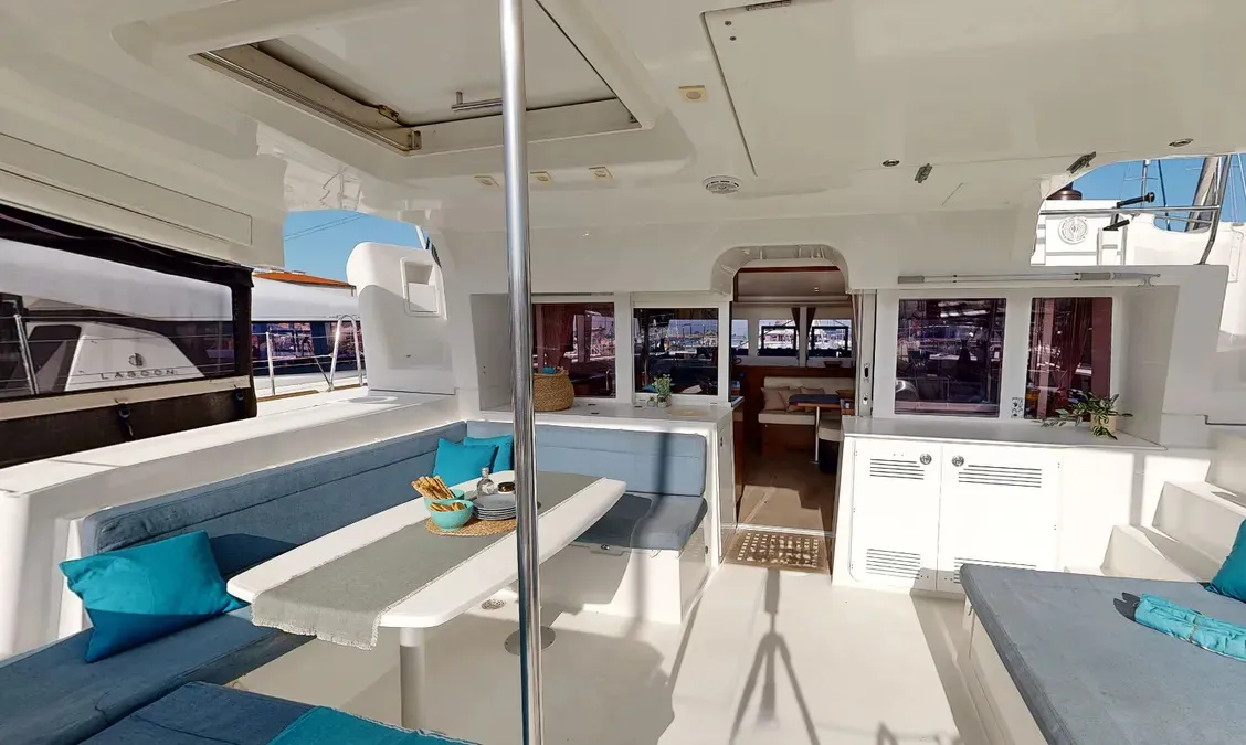 Deck of Zacapa, a Lagoon 450 F catamaran at Municipal Unit of Ellomenos, Greece