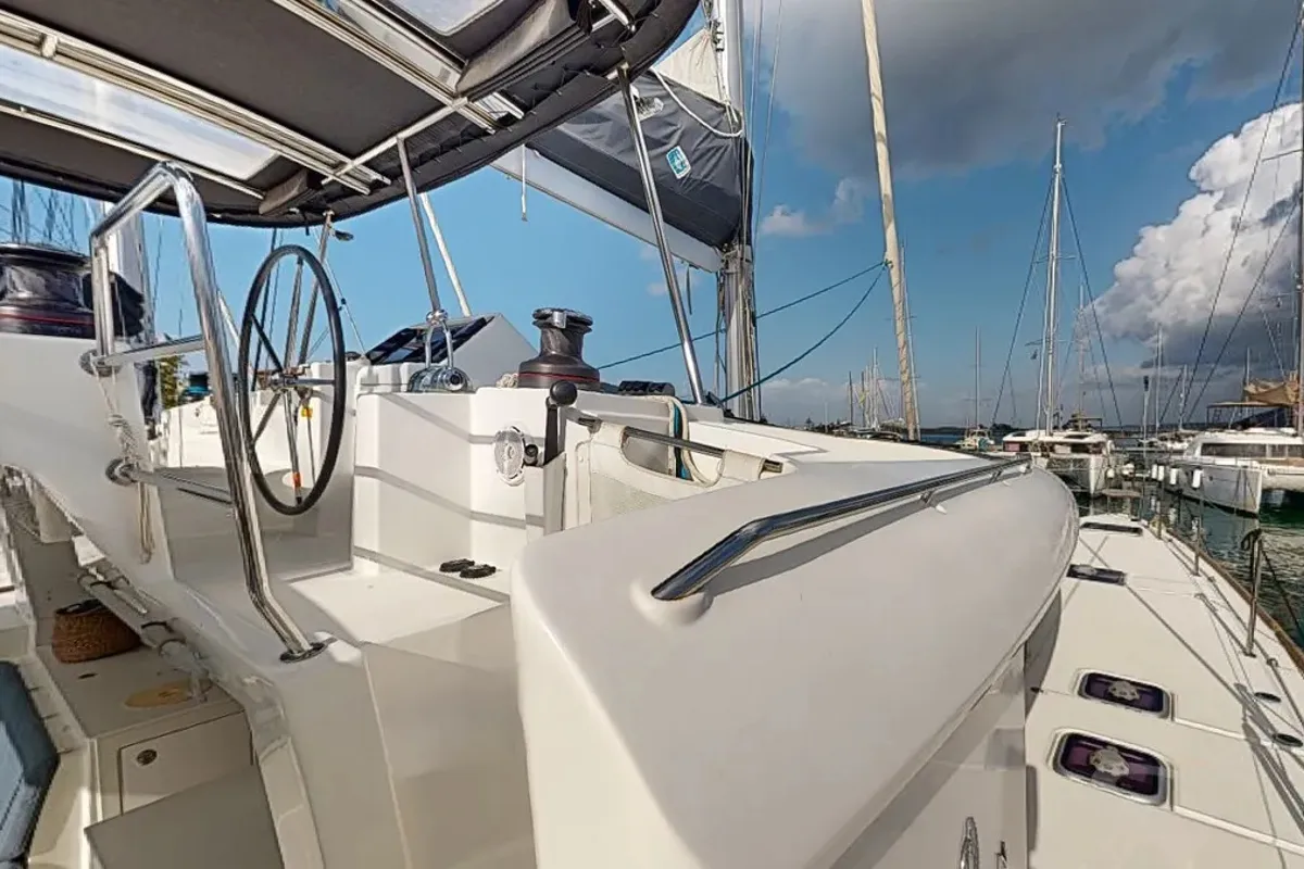 Cockpit of Zacapa, a Lagoon 450 F catamaran at Municipal Unit of Ellomenos, Greece