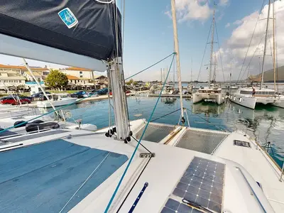 Deck of Zacapa, a Lagoon 450 F catamaran at Municipal Unit of Ellomenos, Greece