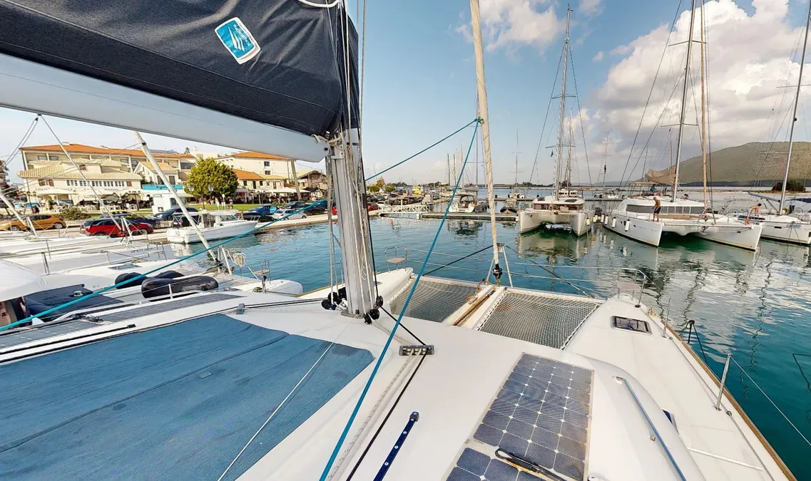 Deck of Zacapa, a Lagoon 450 F catamaran at Municipal Unit of Ellomenos, Greece