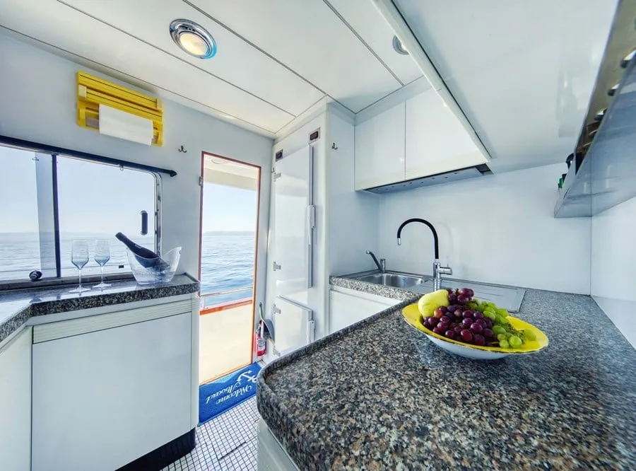 Galley of MY Blanka, a CCYD M/Y Blanka motor yacht at Split, Croatia