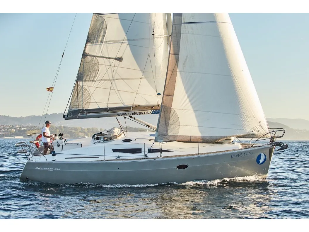 Exterior view of Sailway Cinco, a Elan Impression 344 sailboat at Vigo, Spain