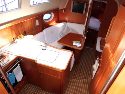 Galley of Sailway Cinco, a Elan Impression 344 sailboat at Vigo, Spain