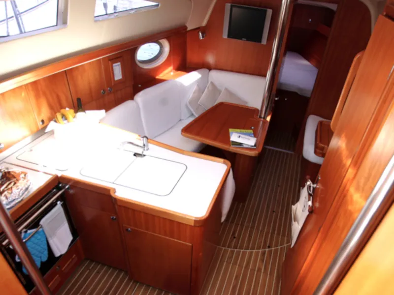 Galley of Sailway Cinco, a Elan Impression 344 sailboat at Vigo, Spain