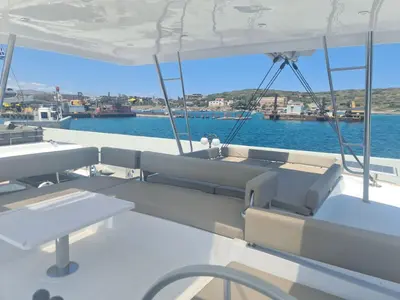 Deck of ANAFI - Fully Equipped, a Bali 4.6 catamaran at Lavrion, Greece