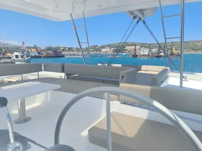 Cockpit of ANAFI - Fully Equipped, a Bali 4.6 catamaran at Lavrion, Greece