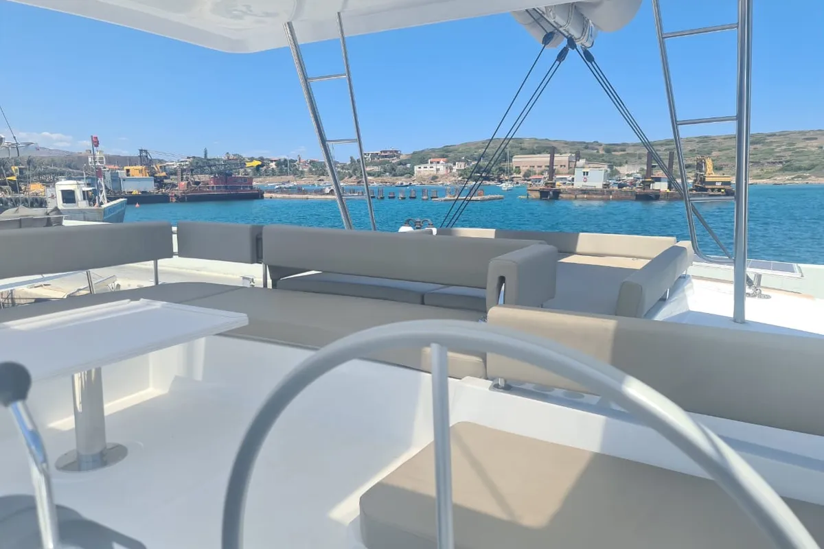 Cockpit of ANAFI - Fully Equipped, a Bali 4.6 catamaran at Lavrion, Greece