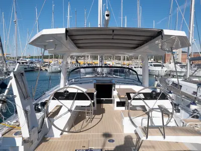 Cockpit of Gin Tonic, a Hanse 460 sailboat at Rosignano Solvay, Italy