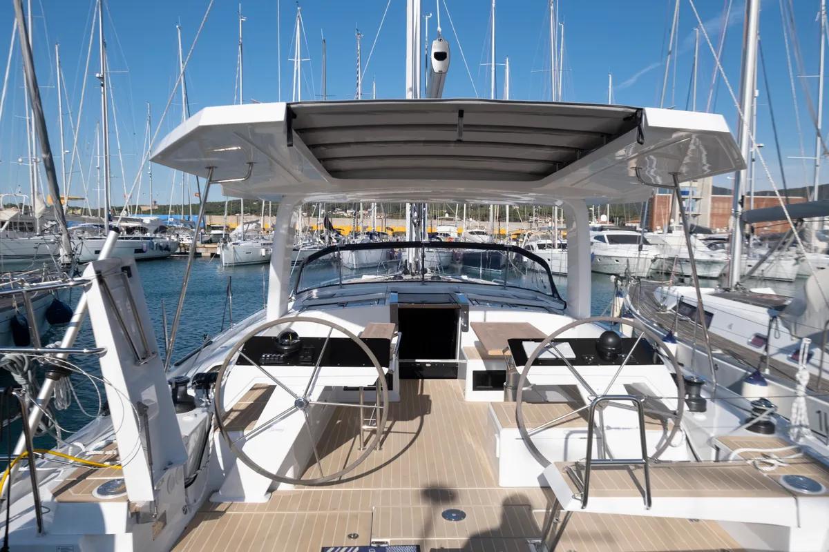 Cockpit of Gin Tonic, a Hanse 460 sailboat at Rosignano Solvay, Italy