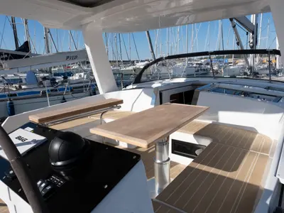 Deck of Gin Tonic, a Hanse 460 sailboat at Rosignano Solvay, Italy