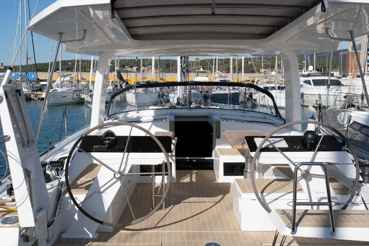 Cockpit of Gin Tonic, a Hanse 460 sailboat at Rosignano Solvay, Italy