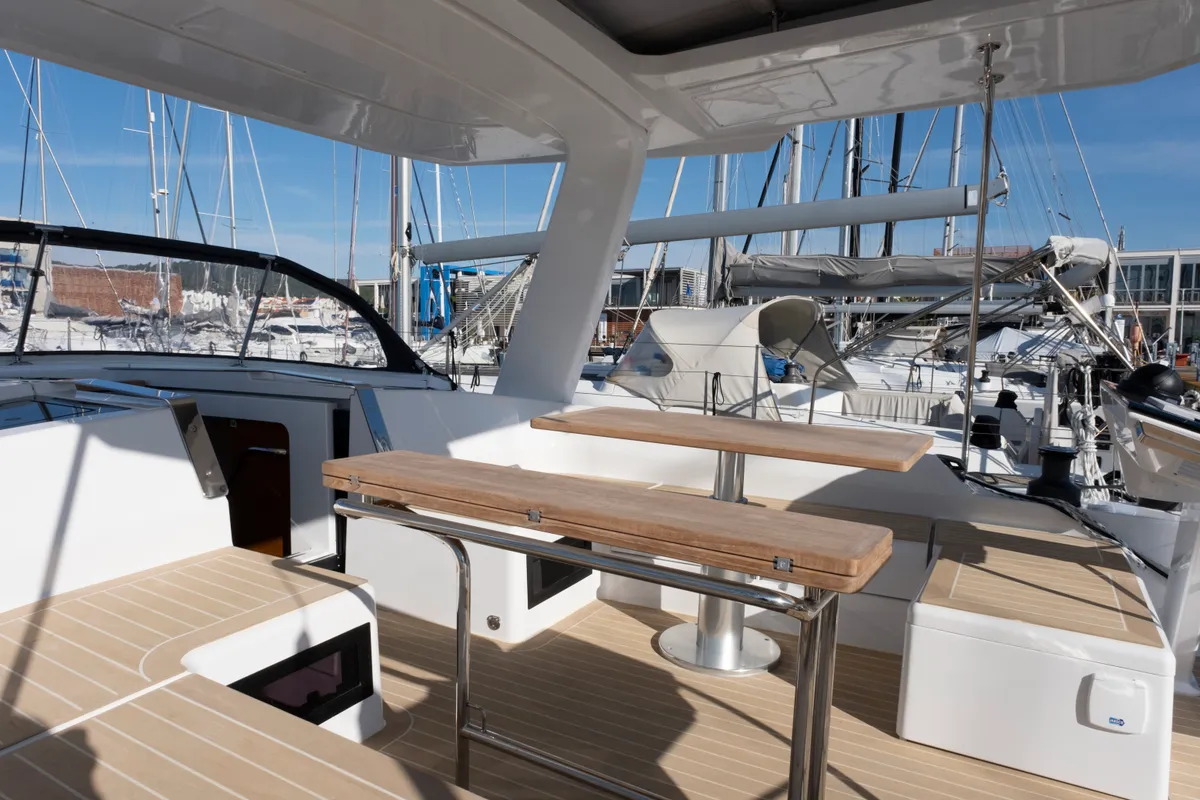 Deck of Gin Tonic, a Hanse 460 sailboat at Rosignano Solvay, Italy