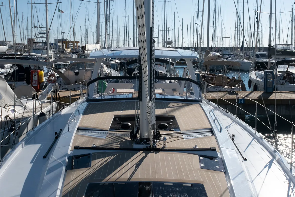 Deck of Gin Tonic, a Hanse 460 sailboat at Rosignano Solvay, Italy