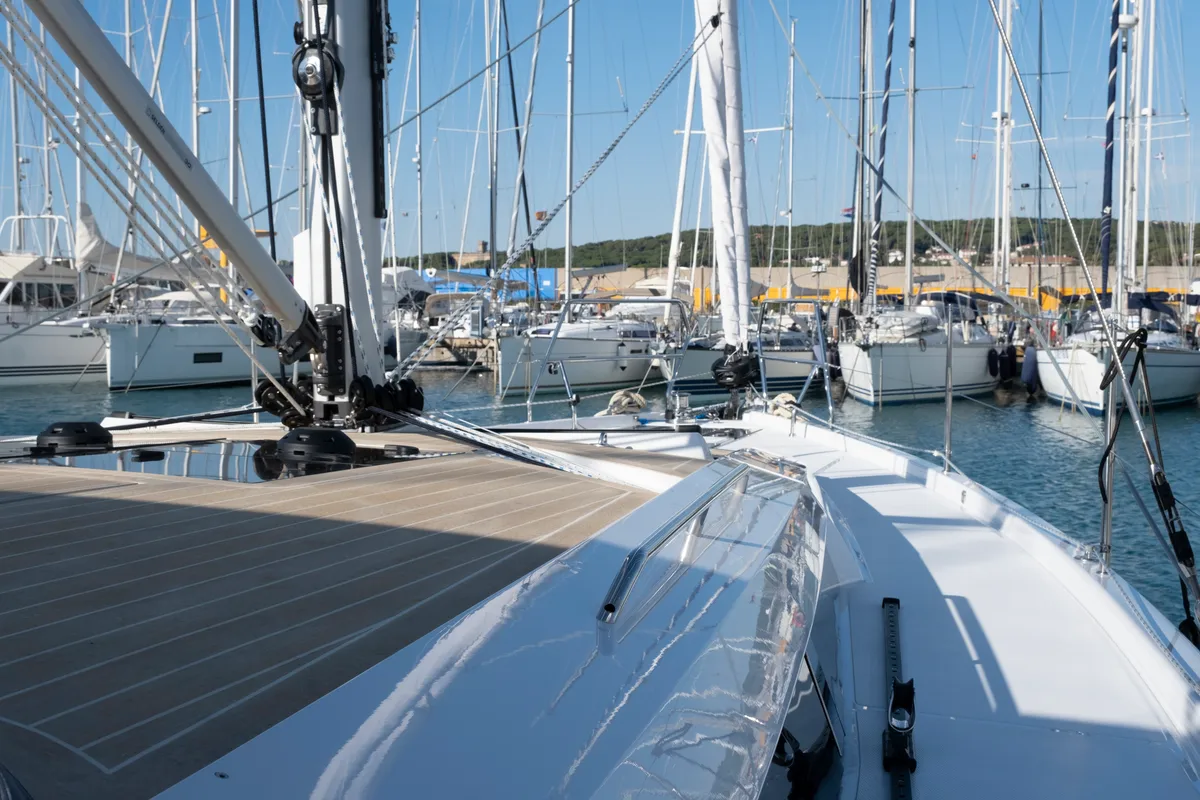 Deck of Gin Tonic, a Hanse 460 sailboat at Rosignano Solvay, Italy