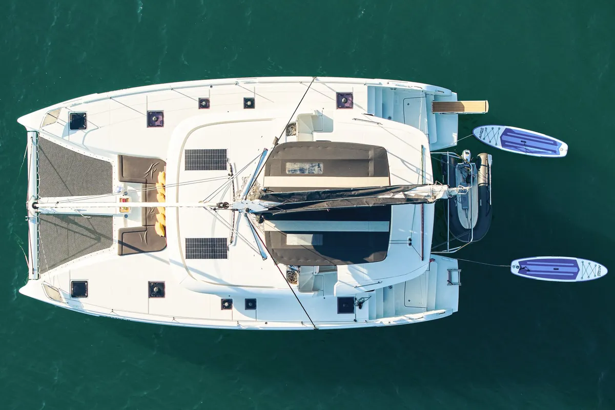 Exterior view of Naya, a Lagoon 46 catamaran at Dubrovnik, Croatia