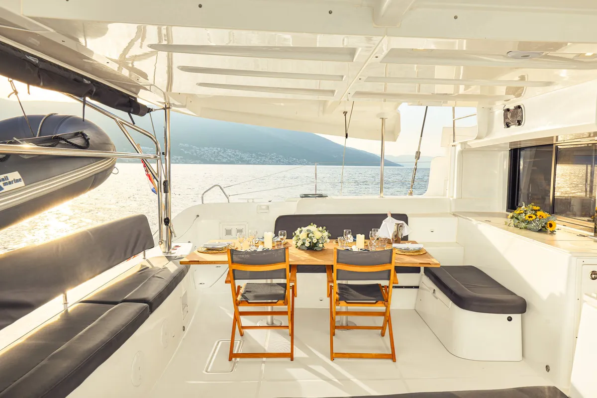 Deck of Naya, a Lagoon 46 catamaran at Dubrovnik, Croatia