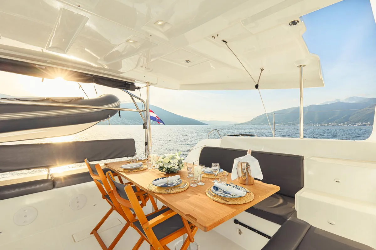 Deck of Naya, a Lagoon 46 catamaran at Dubrovnik, Croatia