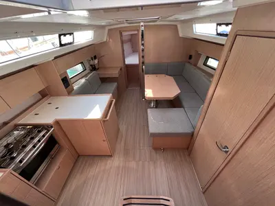 Salon of Kaze Maru, a Bavaria C42 sailboat at Volos, Greece