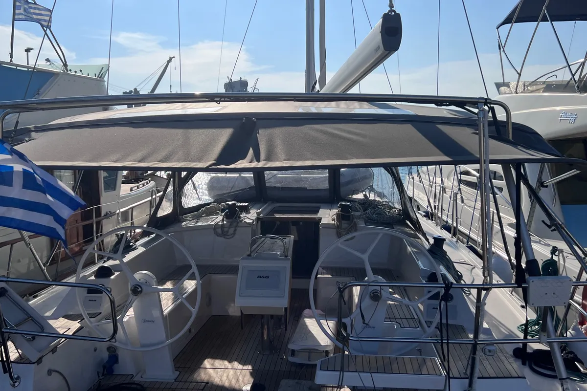 Cockpit of Kaze Maru, a Bavaria C42 sailboat at Volos, Greece