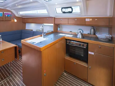 Galley of Athene, a Bavaria Cruiser 37 sailboat at Lefkada, Greece
