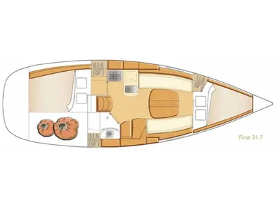 Floor plan of Finisterrae, a Beneteau First 31.7 sailboat at Marsala, Italy