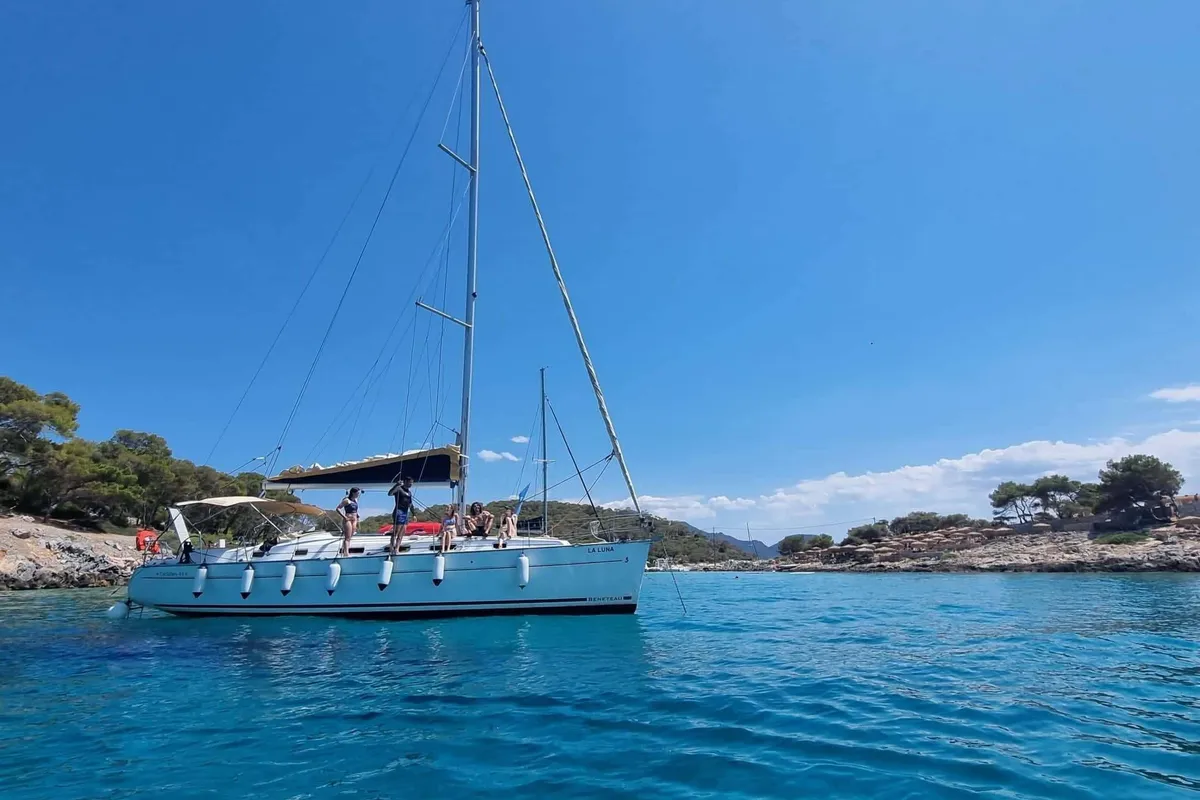 Exterior view of La Luna, a Beneteau Cyclades 43.4 sailboat at Salamina Municipal Unit, Greece