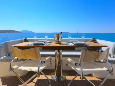 Deck of Bella Zio, a Galeon 640 Fly motor yacht at Split, Croatia
