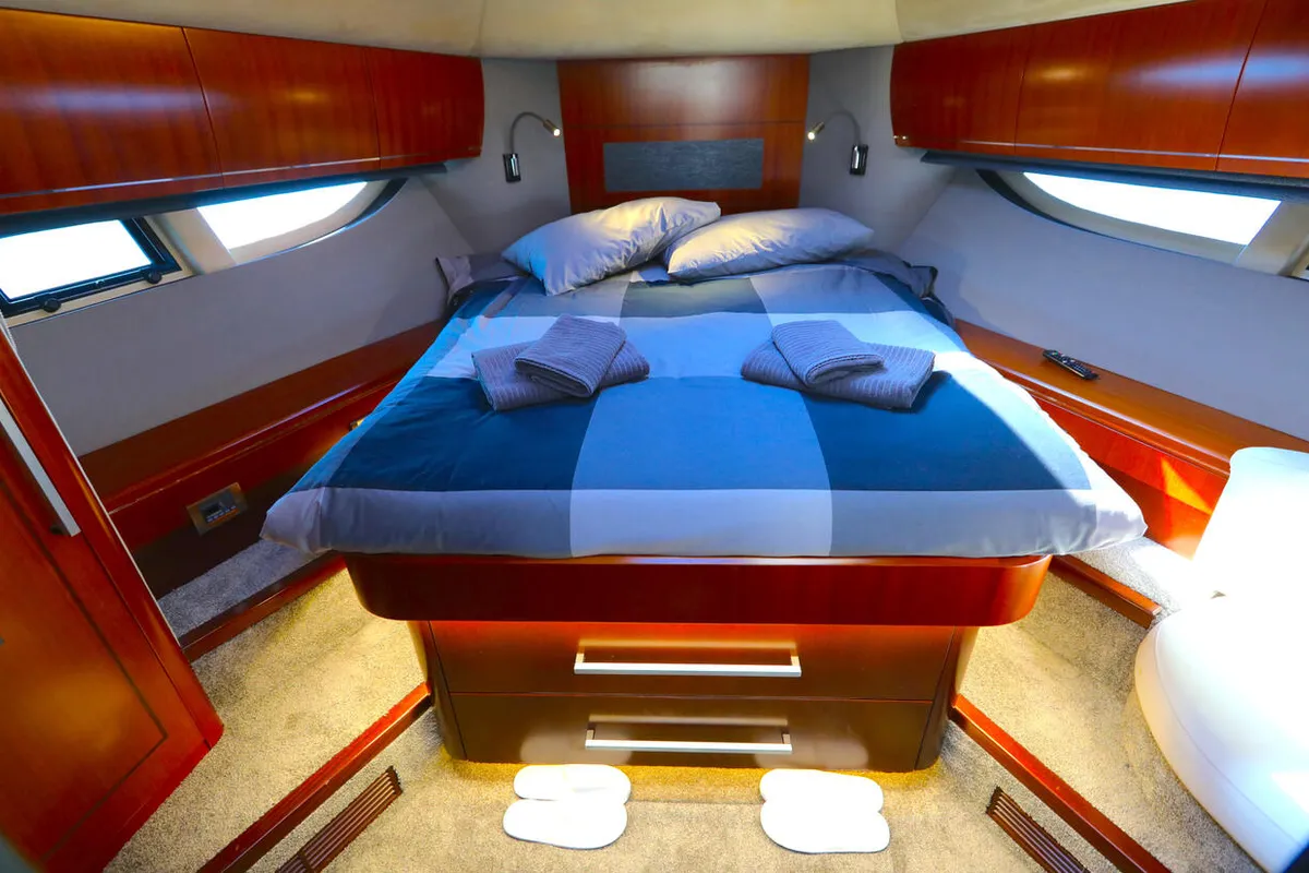 Cabin on Bella Zio, a Galeon 640 Fly motor yacht at Split, Croatia