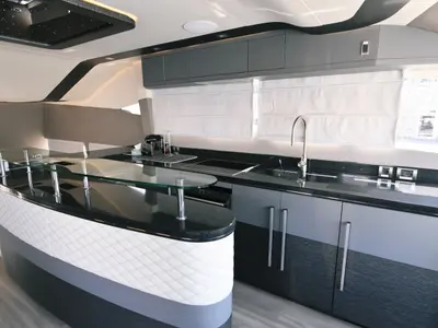 Galley of Bella Zio, a Galeon 640 Fly motor yacht at Split, Croatia