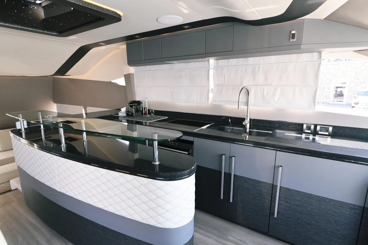 Galley of Bella Zio, a Galeon 640 Fly motor yacht at Split, Croatia