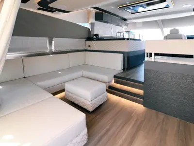Salon of Bella Zio, a Galeon 640 Fly motor yacht at Split, Croatia
