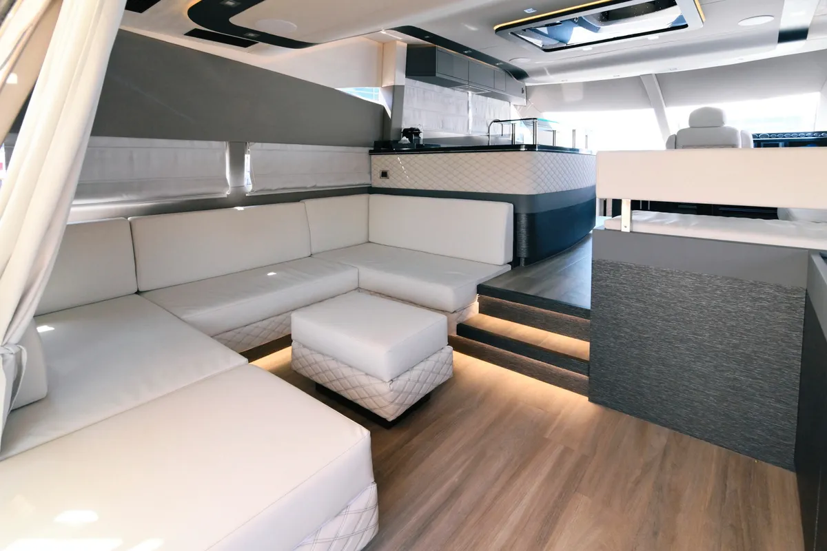 Salon of Bella Zio, a Galeon 640 Fly motor yacht at Split, Croatia