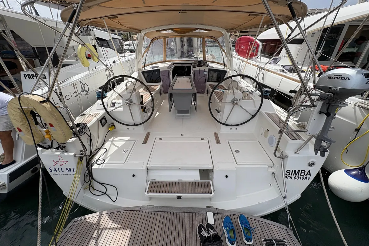 Exterior view of Simba, a Beneteau Oceanis 41.1 sailboat at Ibiza, Spain