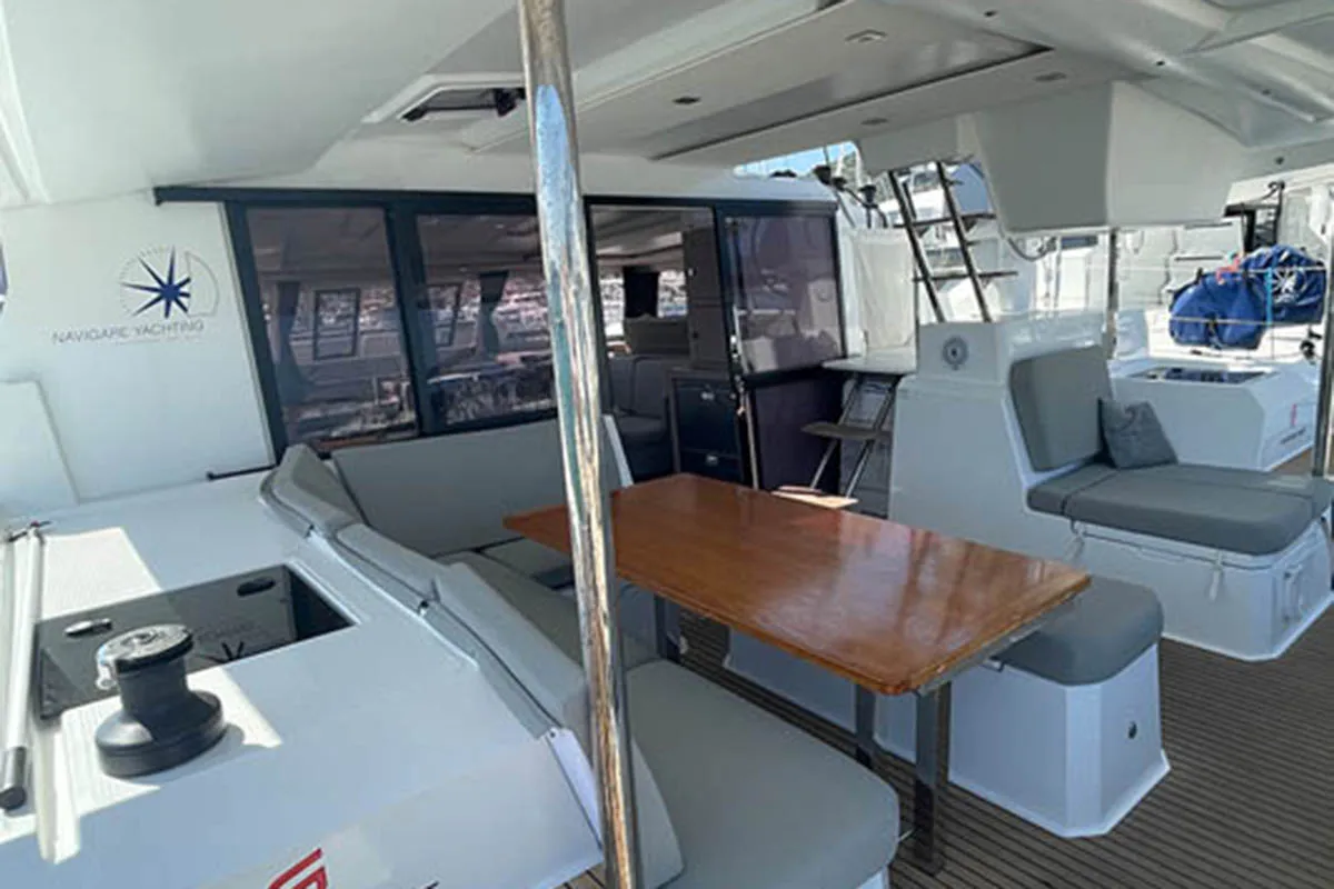 Exterior view of Barramundi III, a Fountaine Pajot Astrea 42 catamaran at Seget Donji, Croatia