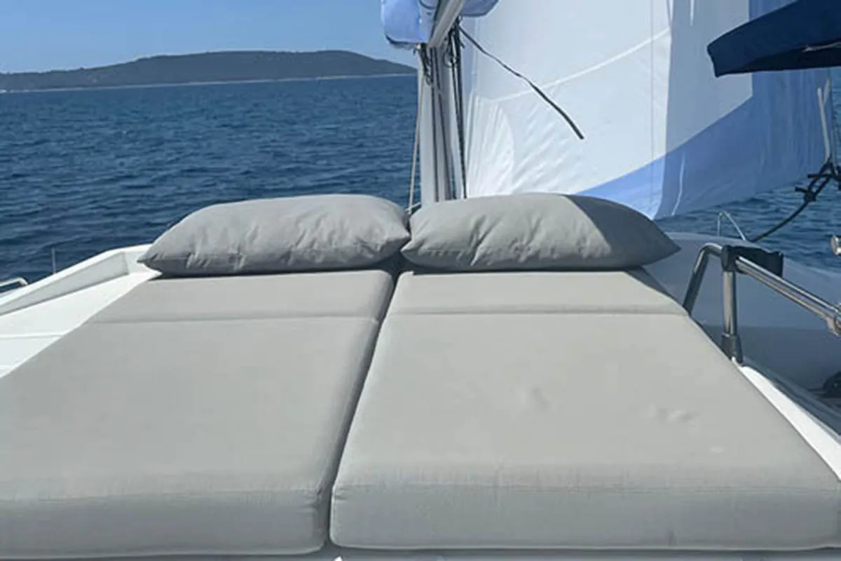 Exterior view of Barramundi III, a Fountaine Pajot Astrea 42 catamaran at Seget Donji, Croatia